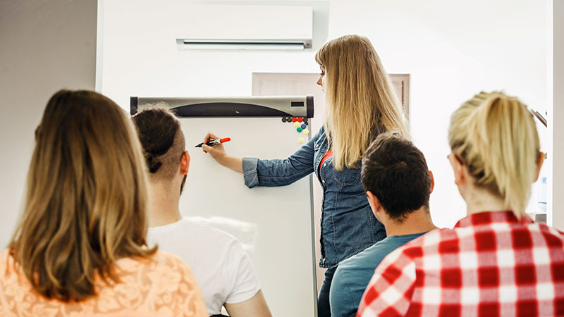 Students participating in a workshop