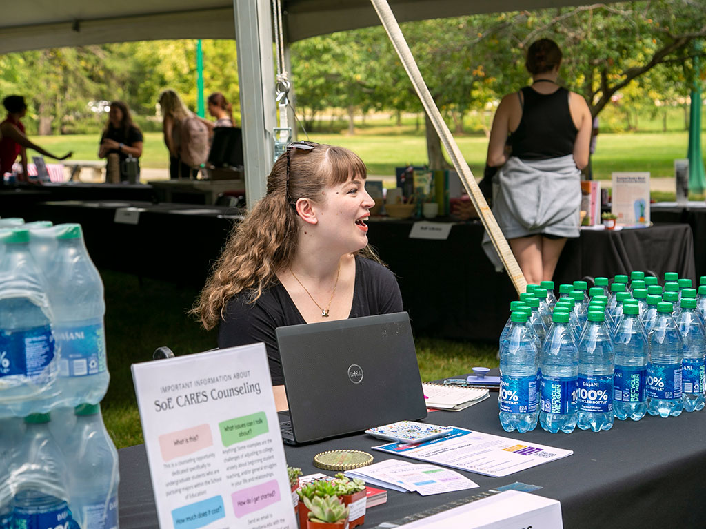 Taylor Underwood greets students at this year's EdFest